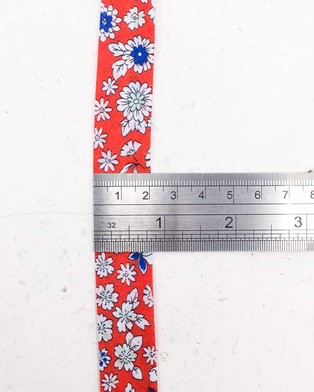 Biais Frou Frou orange petites fleurs bleues x1m