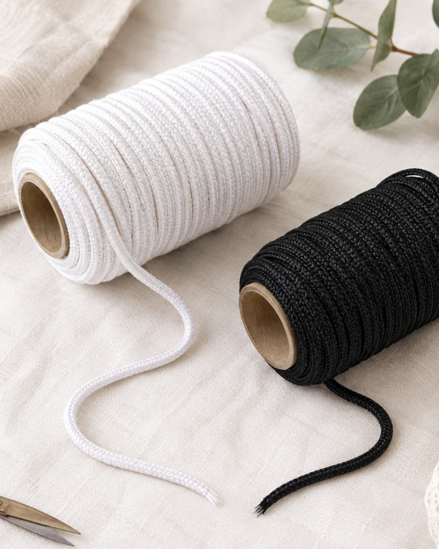 Cordon Tressé 6 mm Noir ou Blanc - Mercerine
