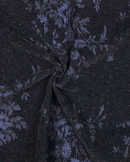 Tissu Denim Velours Jacquard Fleuri Noir et Bleu - Mercerine
