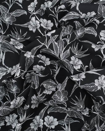 Viscose Noire Motif Floral Tropical - Mercerine