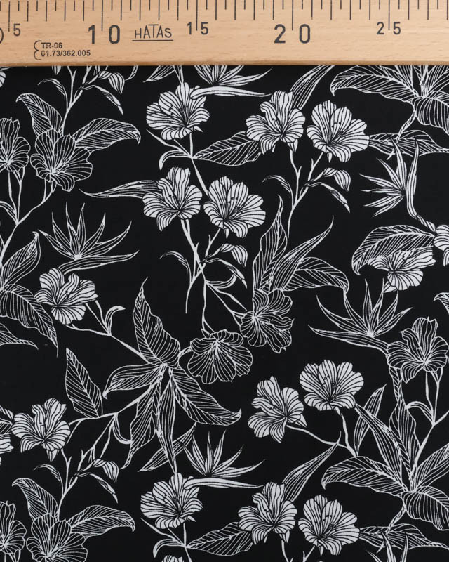 Viscose Noire Motif Floral Tropical - Mercerine