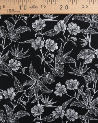 Viscose Noire Motif Floral Tropical - Mercerine