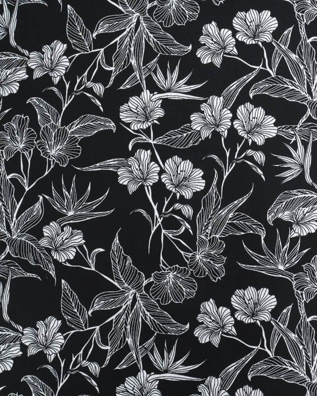 Viscose Noire Motif Floral Tropical - Mercerine
