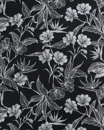Viscose Noire Motif Floral Tropical - Mercerine