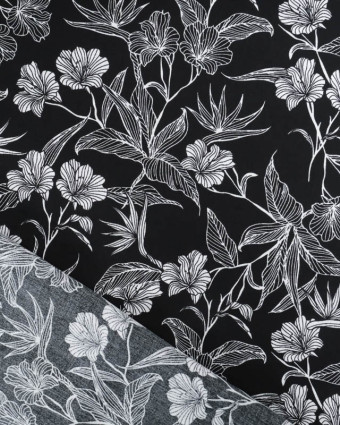 Viscose Noire Motif Floral Tropical - Mercerine