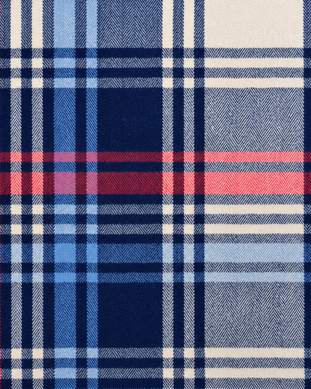 Tissu Tartan Flanelle bleu marine, écru et rouge - Mercerine