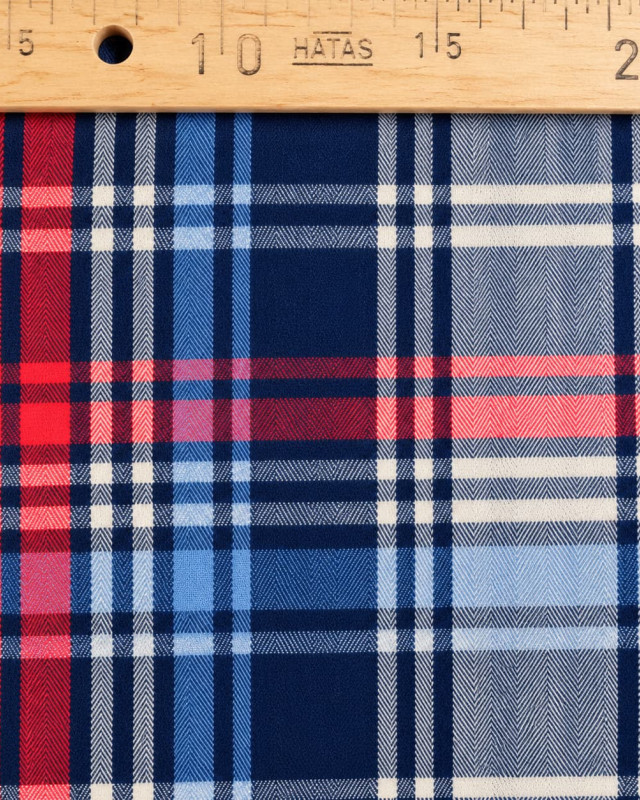 Tissu Tartan Flanelle bleu marine, écru et rouge - Mercerine
