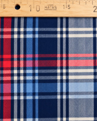 Tissu Tartan Flanelle bleu marine, écru et rouge - Mercerine