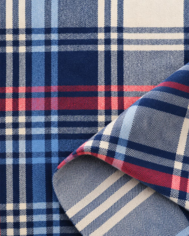Tissu Tartan Flanelle bleu marine, écru et rouge - Mercerine
