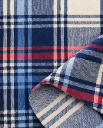 Tissu Tartan Flanelle bleu marine, écru et rouge - Mercerine