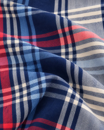 Tissu écossais bleu marine, écru et rouge - Mercerine