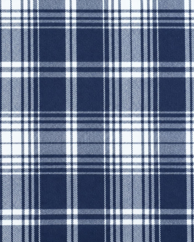 Tissu Tartan flanelle Coton bleu marine et blanc - Mercerine