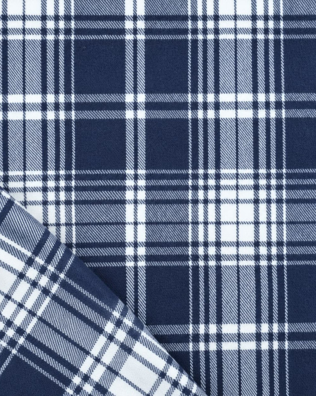 Tissu Tartan flanelle Coton bleu marine et blanc - Mercerine