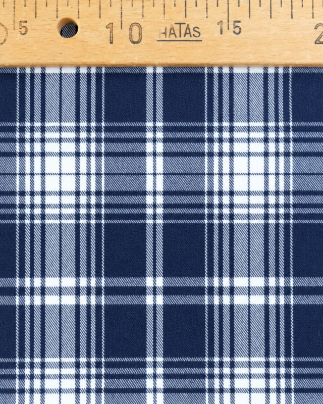 Tissu Tartan flanelle Coton bleu marine et blanc - Mercerine