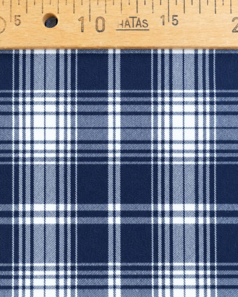 Tissu Tartan flanelle Coton bleu marine et blanc - Mercerine