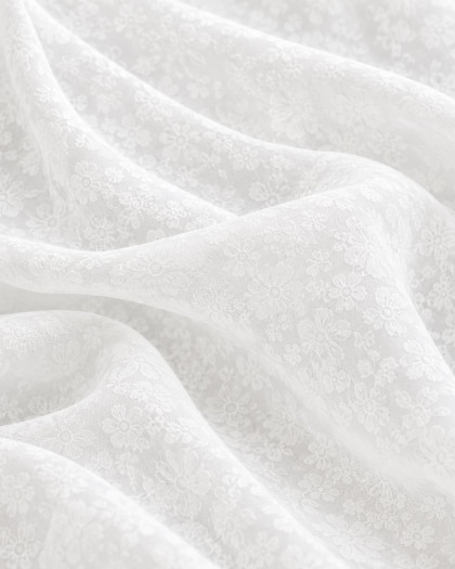 Voile de coton blanc fleuri au mètre - Mercerine