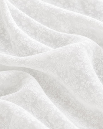 Voile de coton blanc fleuri au mètre - Mercerine