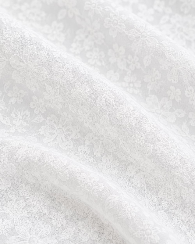 Voile de coton blanc fleuri au mètre - Mercerine