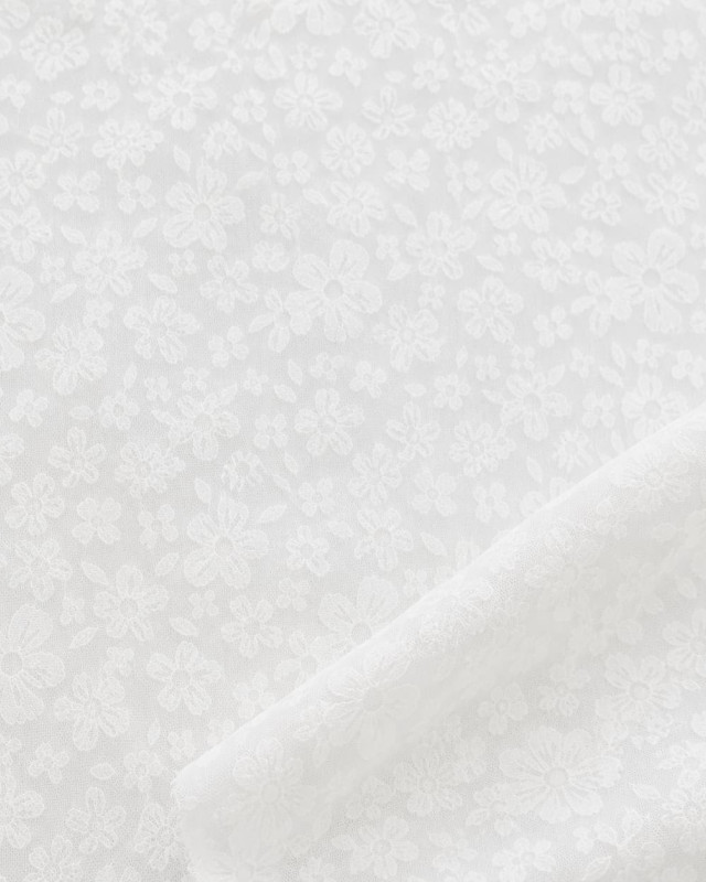 Voile de coton blanc fleuri au mètre - Mercerine