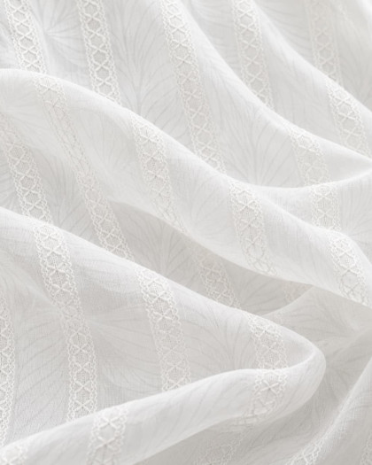 Voile Polycoton Texturé Rayé Feuille Blanc - Mercerine