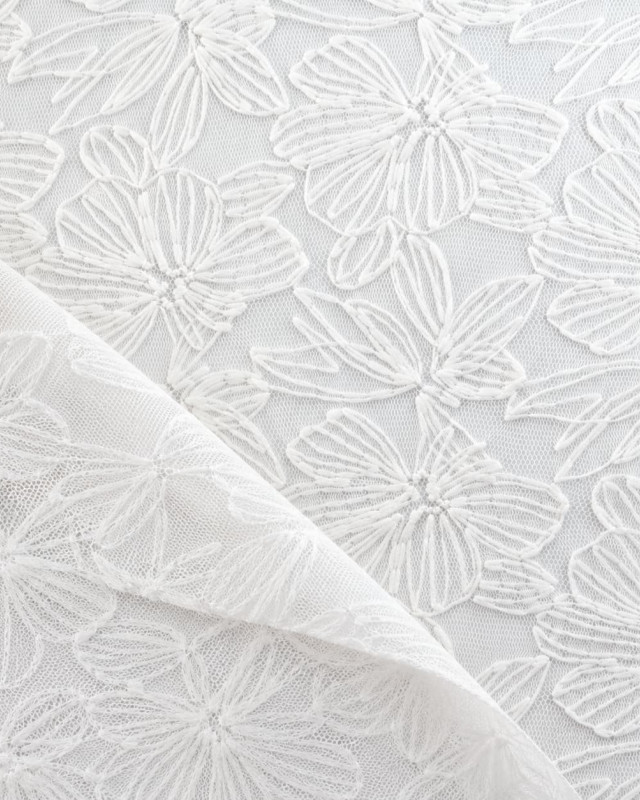 Dentelle Blanche à Grandes Fleurs au Mètre - Mercerine