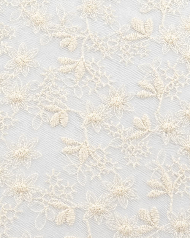 Dentelle sur Tulle Écru Brodé Fleuri au Mètre - Mercerine