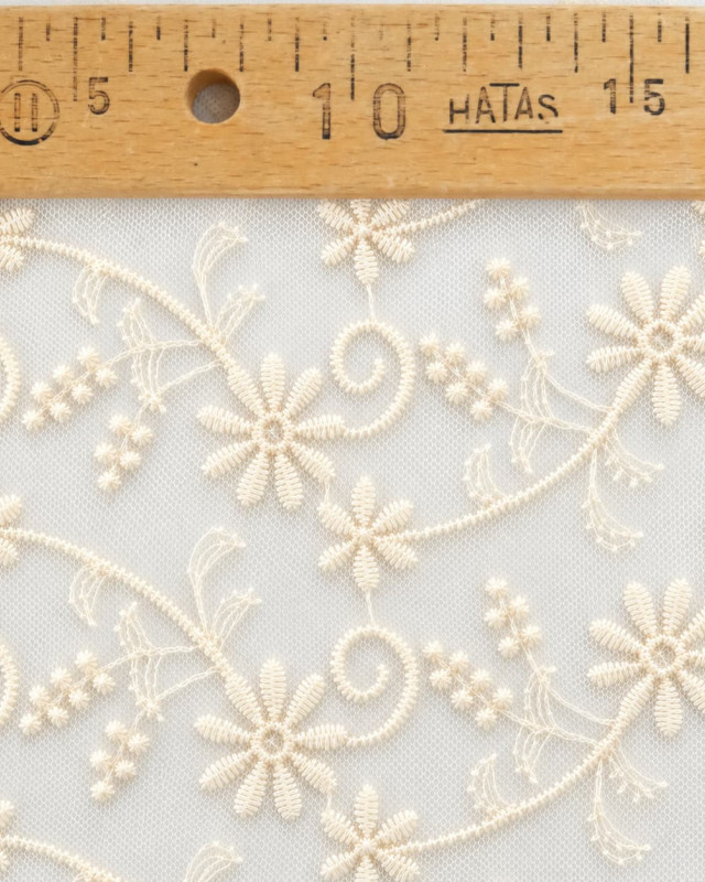 Dentelle sur Tulle Ivoire Brodée Fleurs - Mercerine