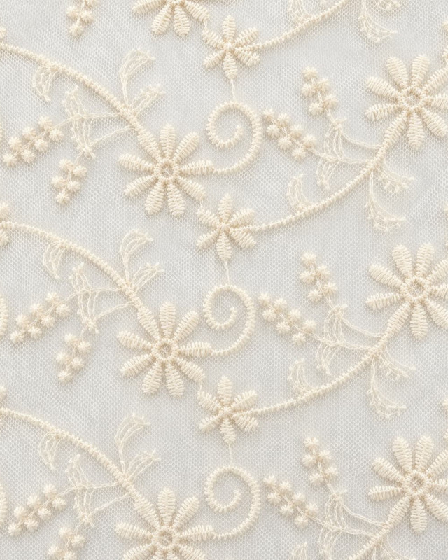 Dentelle sur Tulle Ivoire Brodée Fleurs - Mercerine