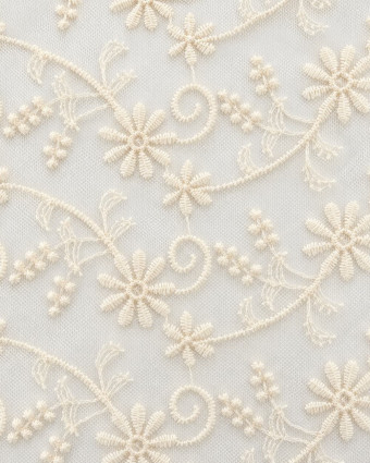 Dentelle sur Tulle Ivoire Brodée Fleurs - Mercerine
