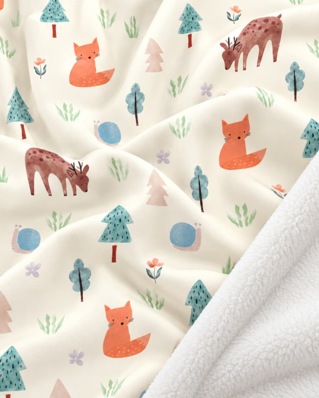 Tissu animaux de la forêt fond écru au mètre | Mercerine