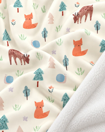 Tissu animaux de la forêt fond écru au mètre | Mercerine