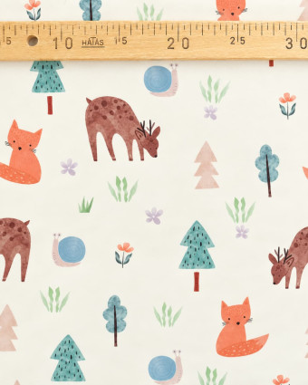 Tissu animaux de la forêt fond écru au mètre | Mercerine
