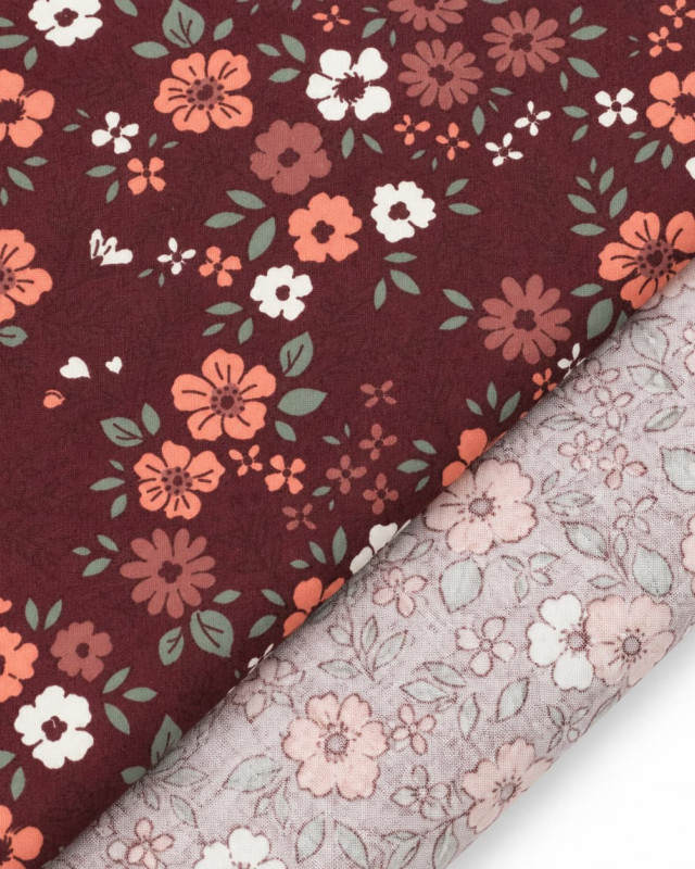 Tissu Flannel Prune Fleuri - Mercerine