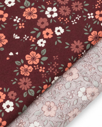 Tissu Flannel Prune Fleuri - Mercerine