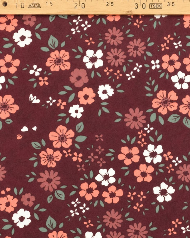 Tissu Flannel Prune Fleuri - Mercerine