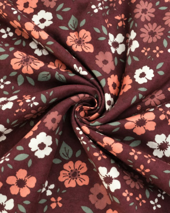 Tissu Flannel Prune Fleuri - Mercerine