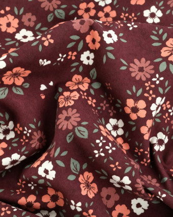 Tissu Flannel Prune Fleuri - Mercerine