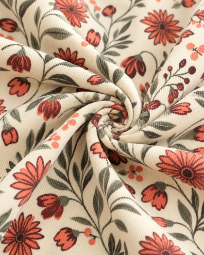Velours Milleraies Ecru Motif Fleuri - Mercerine