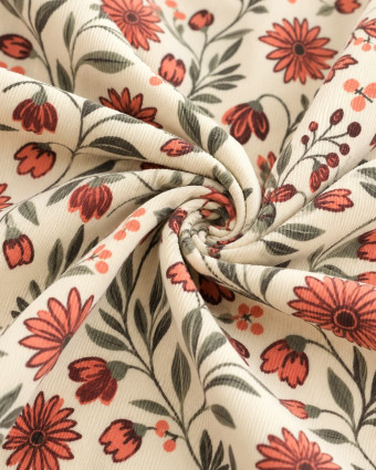 Velours Milleraies Ecru Motif Fleuri - Mercerine