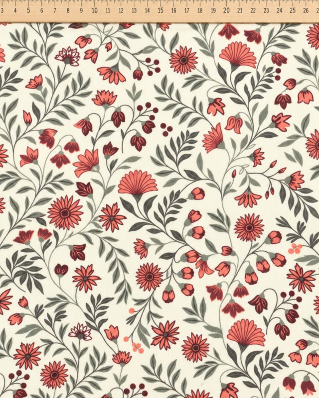Velours Milleraies Ecru Motif Fleuri - Mercerine
