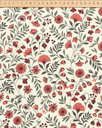 Velours Milleraies Ecru Motif Fleuri - Mercerine