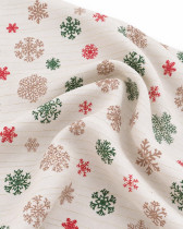 Tissu Noël écru rayures Or flocons rouges et verts