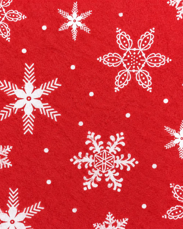 Feutrine rouge flocons blancs – Tissu de Noël | Mercerine