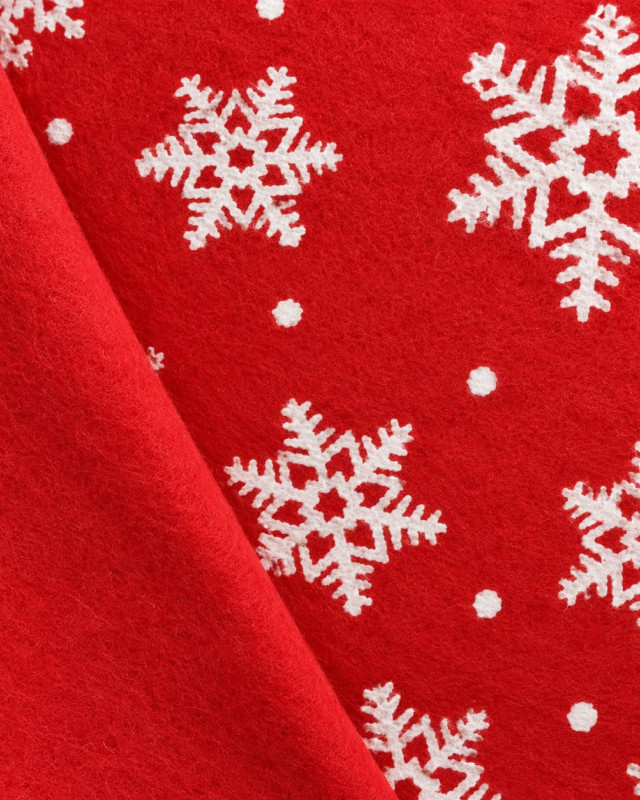 Feutrine rouge étoiles blanches de Noël | Mercerine