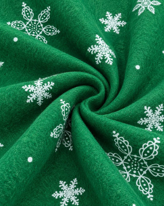 Feutrine verte motifs flocons de neige blancs - Mercerine