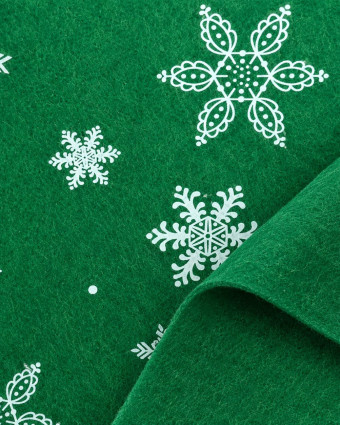 Feutrine verte flocons blancs – Tissu Noël | Mercerine