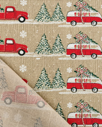Aspect Toile de jute Noël voitures et sapins | Mercerine