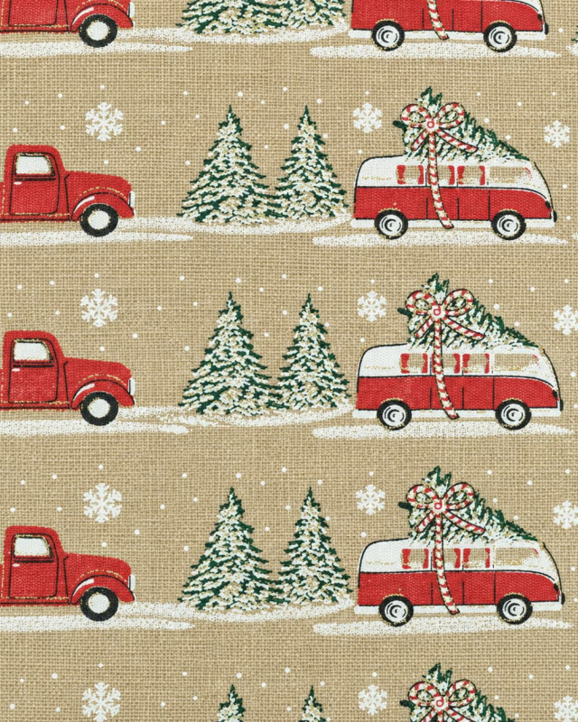 Aspect Toile de jute Noël voitures et sapins | Mercerine