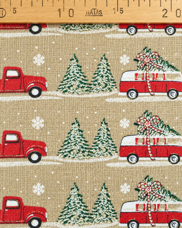 Aspect Toile de jute Noël voitures et sapins | Mercerine