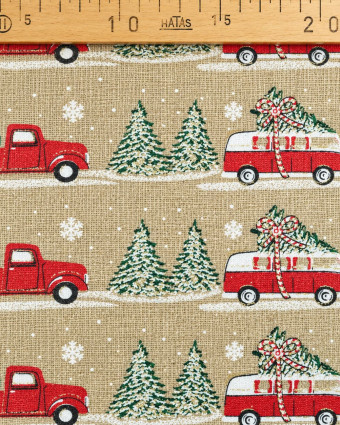 Aspect Toile de jute Noël voitures et sapins | Mercerine